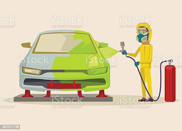 Car painting. Vector flat cartoon illustration